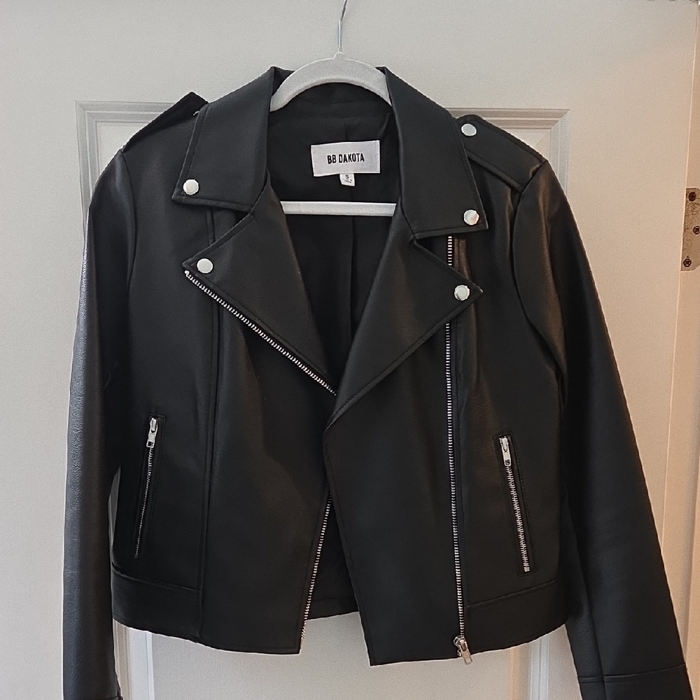 BB Dakota Women's Black Faux Leather Moto Jacket Size Small